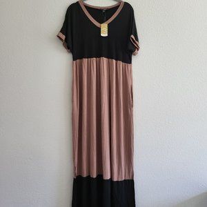 NWT Suzanne Betro Black and Caramel Block Empire Waist Maxi Dress pockets Size M